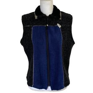 K. D. Spring Vintage Zip Up Vest Medium M Black Blue White